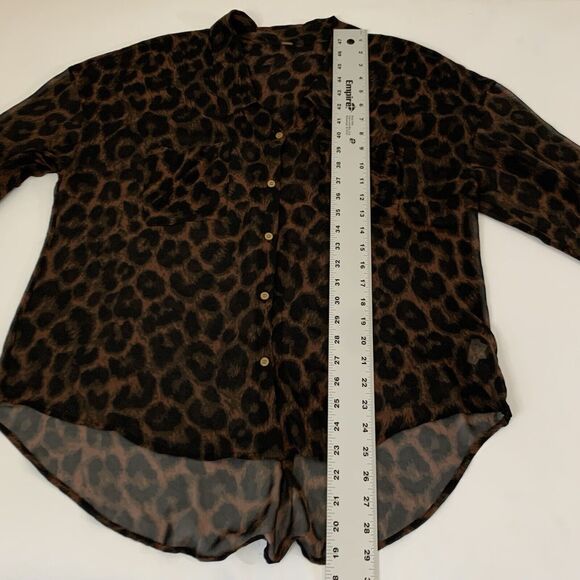 Free People Easy Rider Blouse Leopard Animal Print Sheer Button Down Oversized - Picture 8 of 10